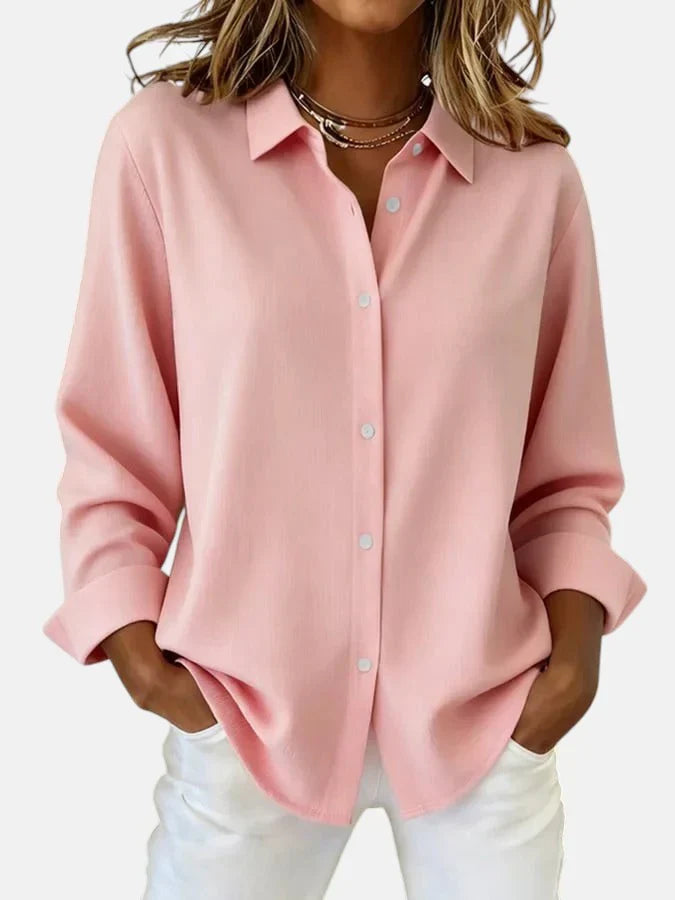 Femme Blouse Manches Longues avec Col Classique et Boutons