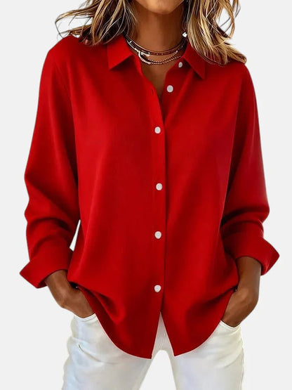 Femme Blouse Manches Longues avec Col Classique et Boutons