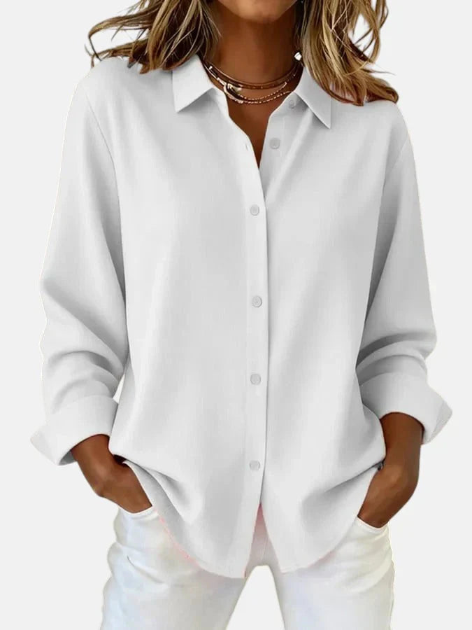 Femme Blouse Manches Longues avec Col Classique et Boutons