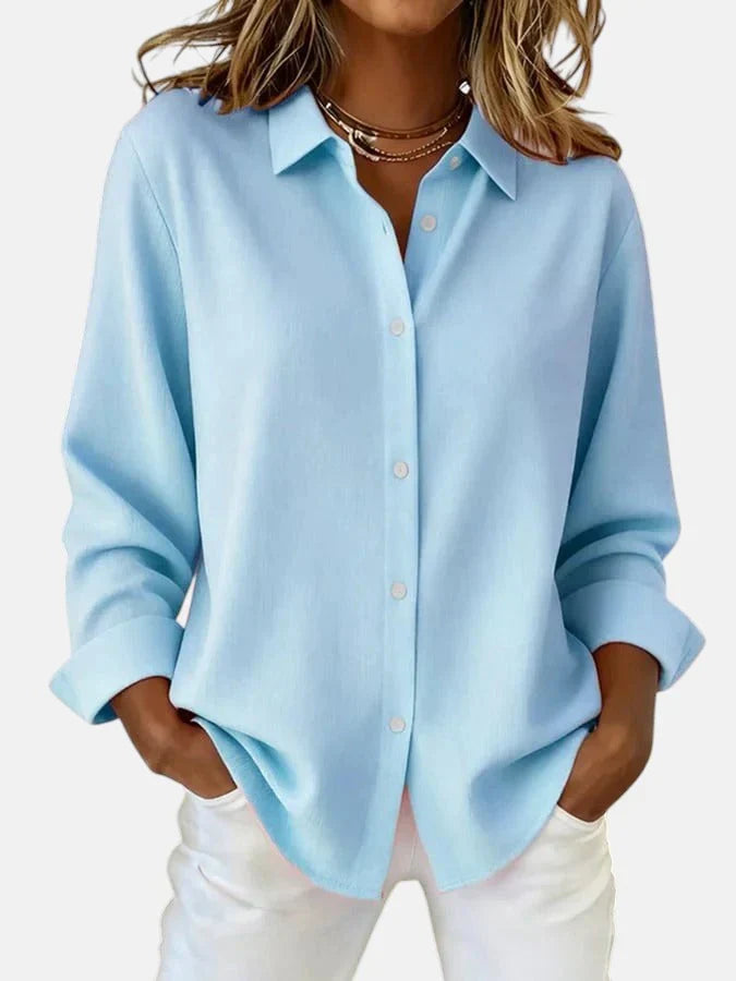 Femme Blouse Manches Longues avec Col Classique et Boutons