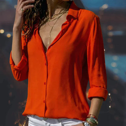 Femme Blouse Manches Longues col Chemise avec Boutons