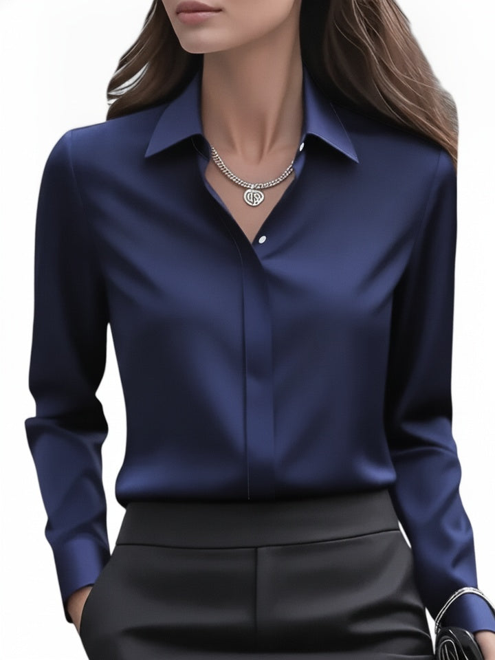 Femme Blouse Manches Longues col Classique et Fermeture Boutonnée Dissimulée