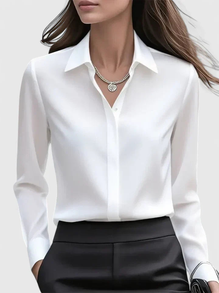 Femme Blouse Manches Longues col Classique et Fermeture Boutonnée Dissimulée