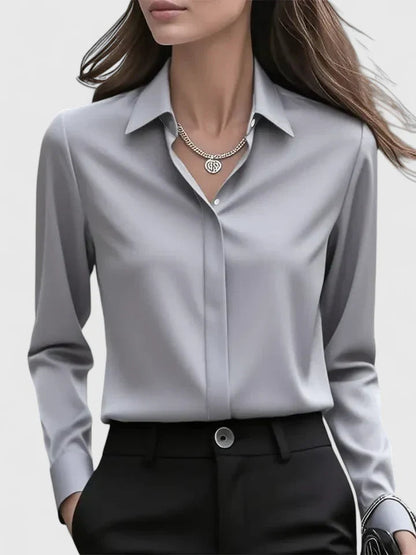 Femme Blouse Manches Longues col Classique et Fermeture Boutonnée Dissimulée
