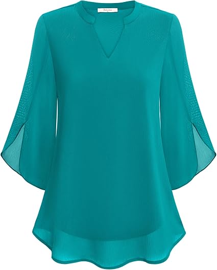 Femme Blouse Manches Trois-Quarts avec Col V et Coupe Ample