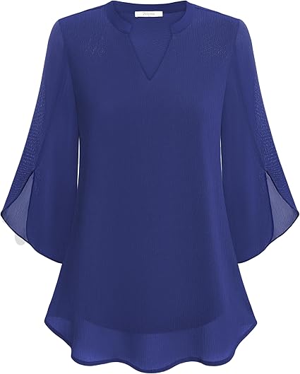 Femme Blouse Manches Trois-Quarts avec Col V et Coupe Ample