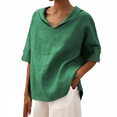 Femme Blouse Oversize à Capuche et Col en V avec Manches Courtes