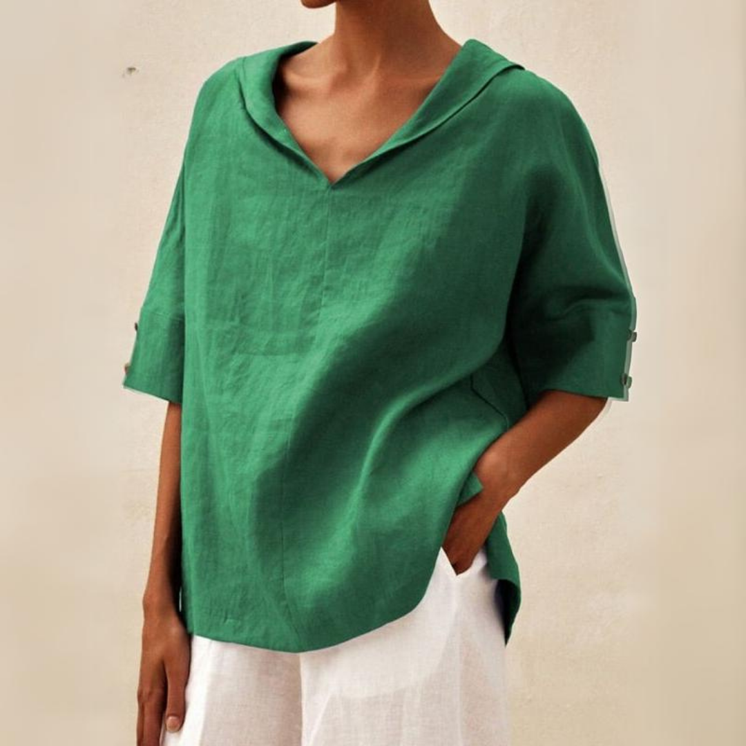 Femme Blouse Oversize à Capuche et Col en V avec Manches Courtes