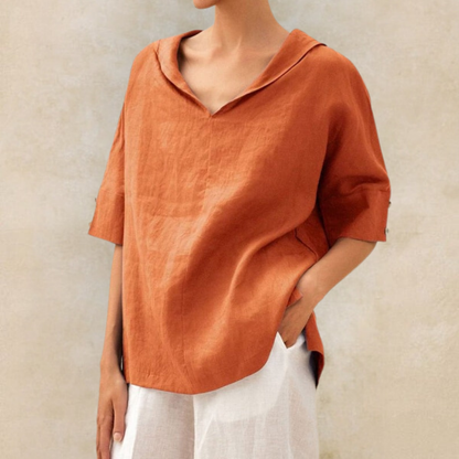 Femme Blouse Oversize à Capuche et Col en V avec Manches Courtes