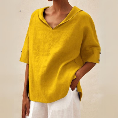 Femme Blouse Oversize à Capuche et Col en V avec Manches Courtes
