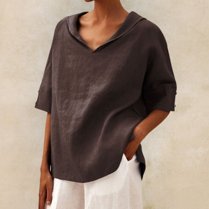 Femme Blouse Oversize à Capuche et Col en V avec Manches Courtes