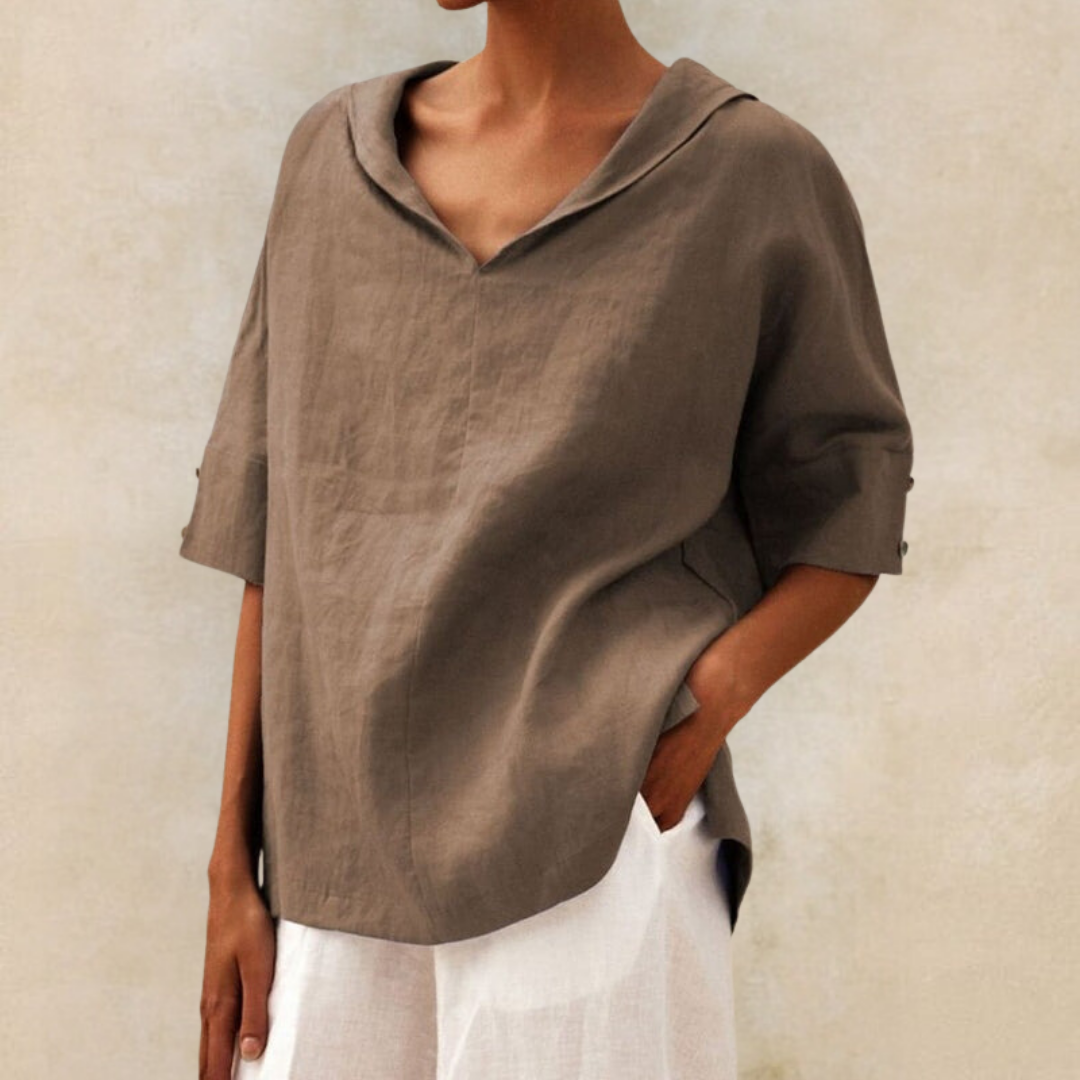 Femme Blouse Oversize à Capuche et Col en V avec Manches Courtes