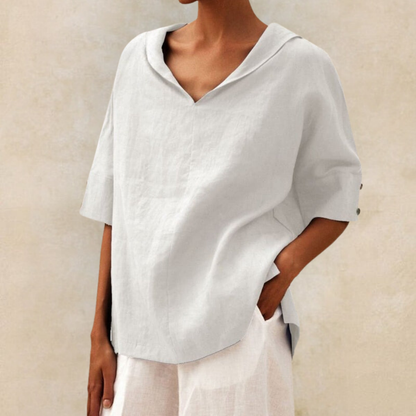 Femme Blouse Oversize à Capuche et Col en V avec Manches Courtes