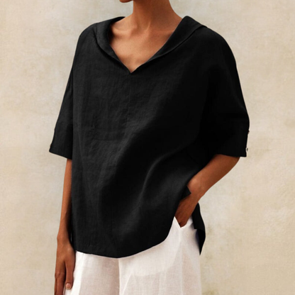 Femme Blouse Oversize à Capuche et Col en V avec Manches Courtes