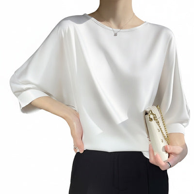 Femme Blouse Oversize Col Rond avec Manches Chauve-Souris