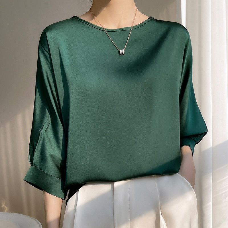 Femme Blouse Oversize Col Rond avec Manches Chauve-Souris