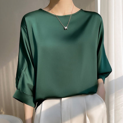 Femme Blouse Oversize Col Rond avec Manches Chauve-Souris