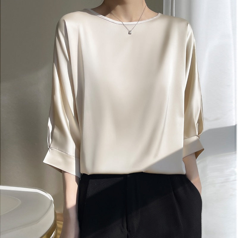Femme Blouse Oversize Col Rond avec Manches Chauve-Souris