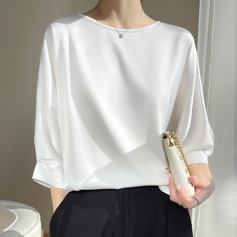Femme Blouse Oversize Col Rond avec Manches Chauve-Souris