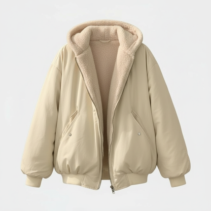 Femme Bomber Jacket Oversized avec Capuchon et Doublure Teddy