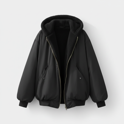 Femme Bomber Jacket Oversized avec Capuchon et Doublure Teddy