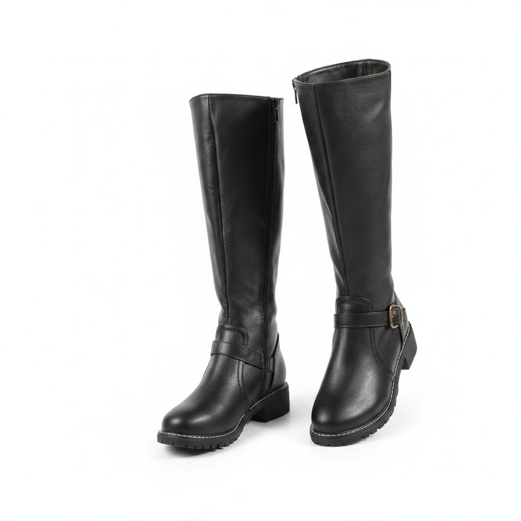 Femme Bottes Hautes à Boucle et Fermeture Éclair Style Cavalière