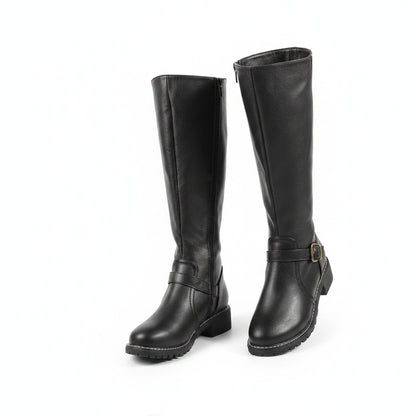 Femme Bottes Hautes à Boucle et Fermeture Éclair Style Cavalière