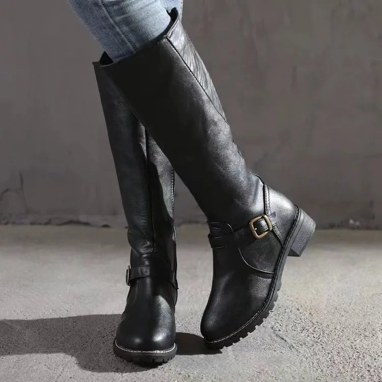 Femme Bottes Hautes à Boucle et Fermeture Éclair Style Cavalière