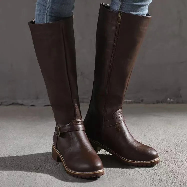 Femme Bottes Hautes à Boucle et Fermeture Éclair Style Cavalière