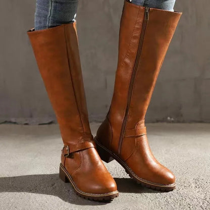 Femme Bottes Hautes à Boucle et Fermeture Éclair Style Cavalière
