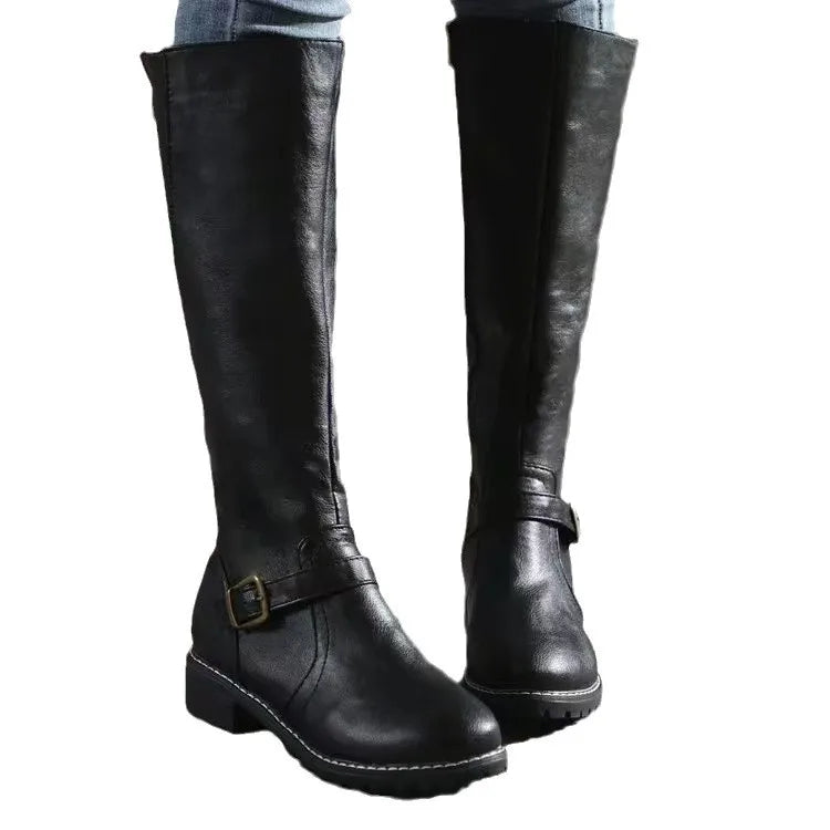 Femme Bottes Hautes à Boucle et Fermeture Éclair Style Cavalière