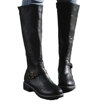 Femme Bottes Hautes à Boucle et Fermeture Éclair Style Cavalière