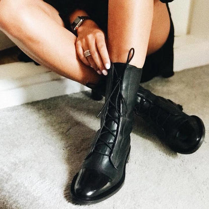 Femme Bottines à Lacets avec Bout Renforcé et Semelle Plate