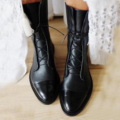 Femme Bottines à Lacets avec Bout Renforcé et Semelle Plate