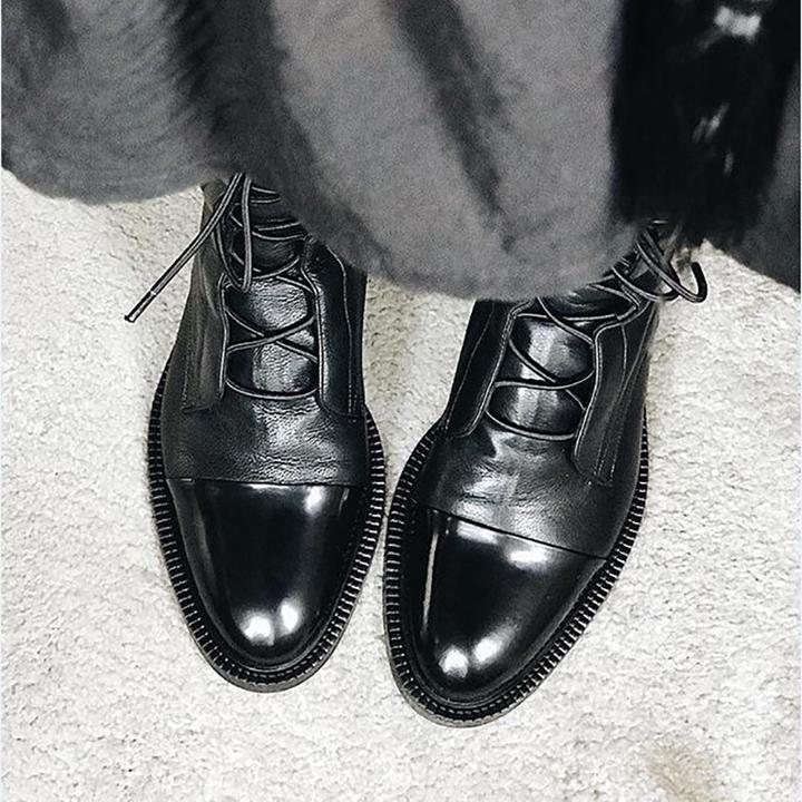 Femme Bottines à Lacets avec Bout Renforcé et Semelle Plate