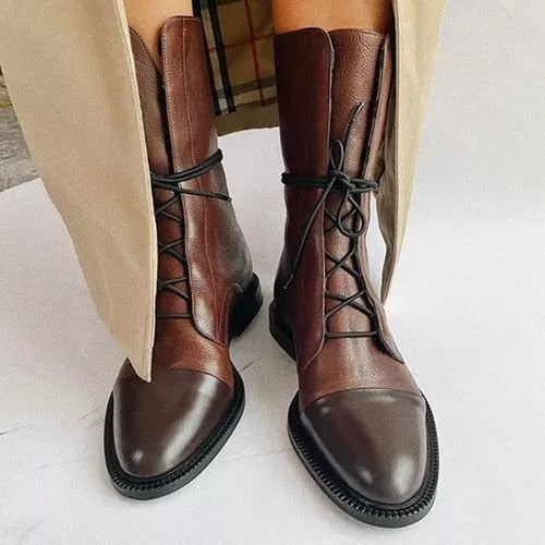 Femme Bottines à Lacets avec Bout Renforcé et Semelle Plate