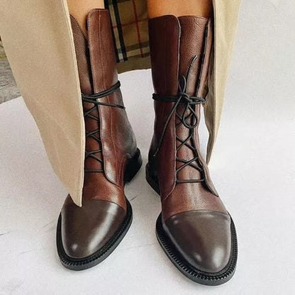 Femme Bottines à Lacets avec Bout Renforcé et Semelle Plate