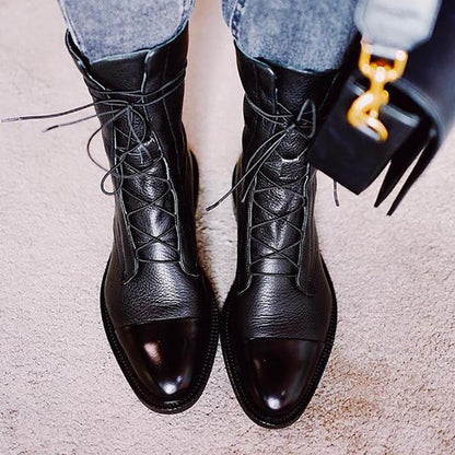 Femme Bottines à Lacets avec Bout Renforcé et Semelle Plate
