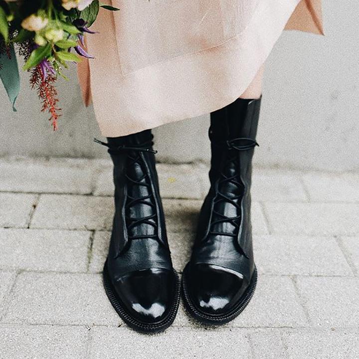 Femme Bottines à Lacets avec Bout Renforcé et Semelle Plate