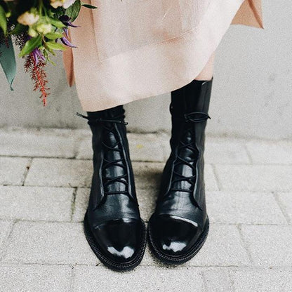 Femme Bottines à Lacets avec Bout Renforcé et Semelle Plate