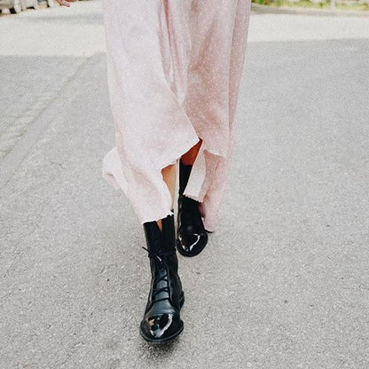 Femme Bottines à Lacets avec Bout Renforcé et Semelle Plate