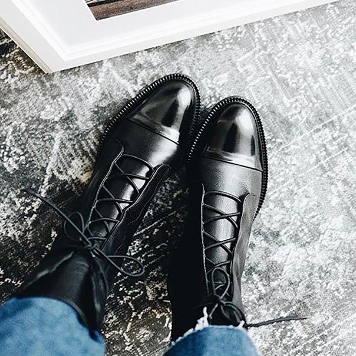 Femme Bottines à Lacets avec Bout Renforcé et Semelle Plate
