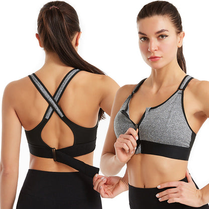 Femme Brassière de Sport avec Fermeture Éclair et Bretelles Croisées