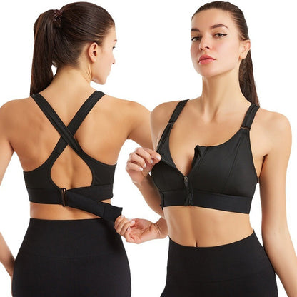 Femme Brassière de Sport avec Fermeture Éclair et Bretelles Croisées