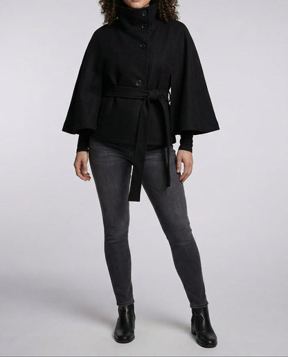 Femme Cape Courte à Col Montant et Ceinture à Nouer