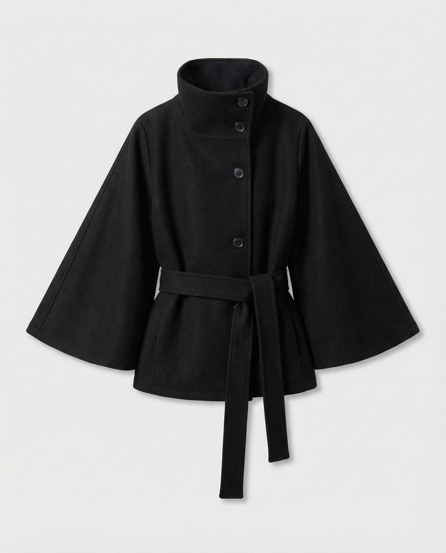 Femme Cape Courte à Col Montant et Ceinture à Nouer