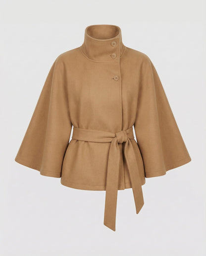 Femme Cape Courte à Col Montant et Ceinture à Nouer
