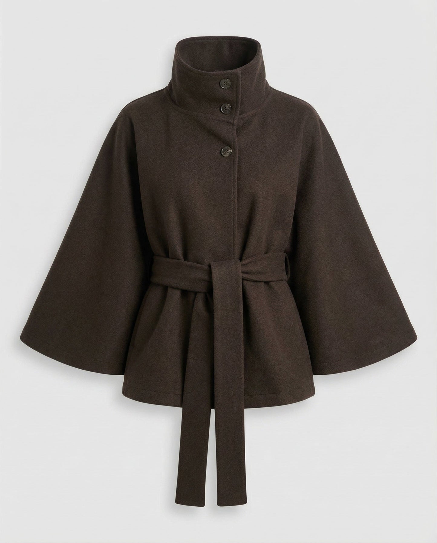 Femme Cape Courte à Col Montant et Ceinture à Nouer