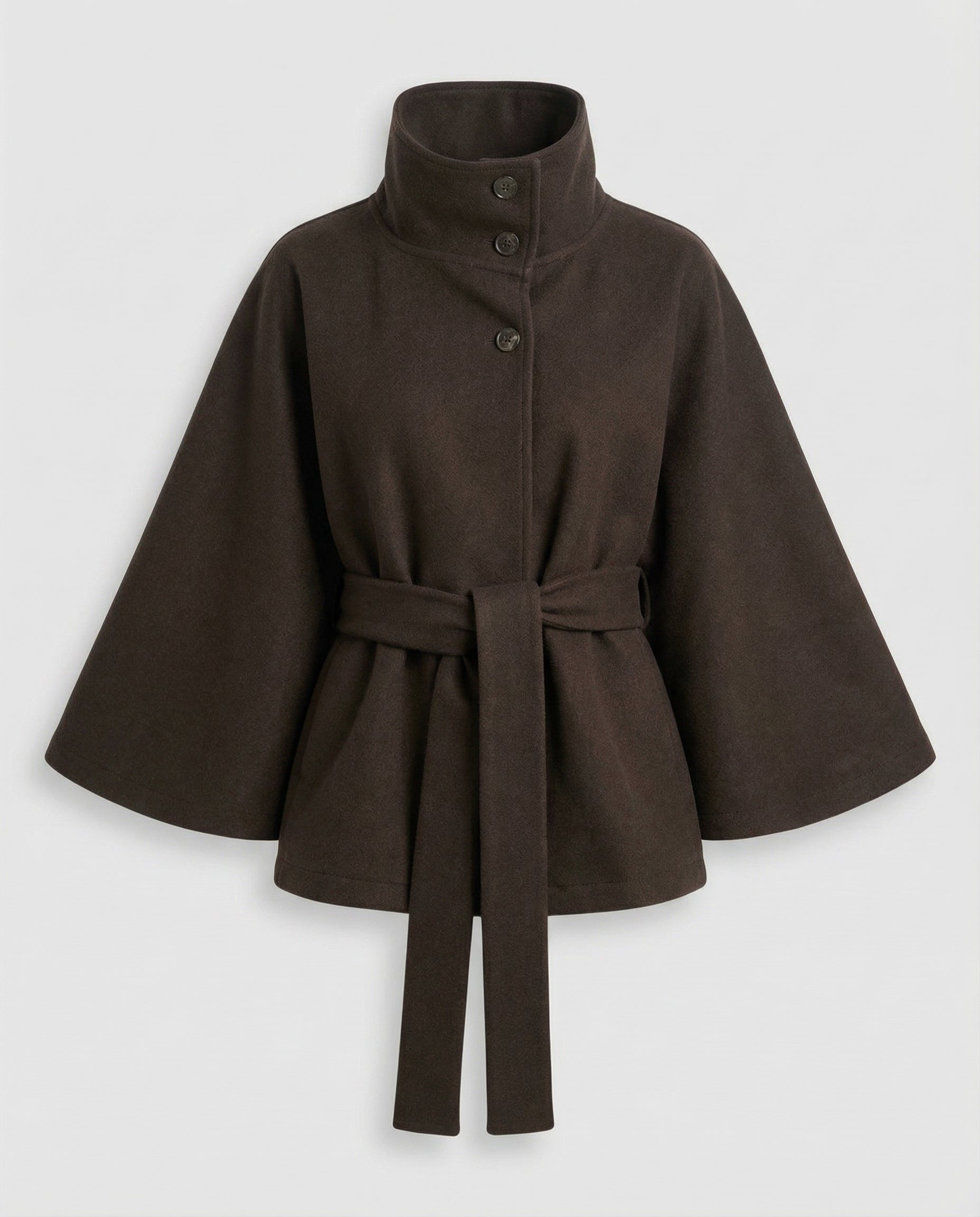 Femme Cape Courte à Col Montant et Ceinture à Nouer