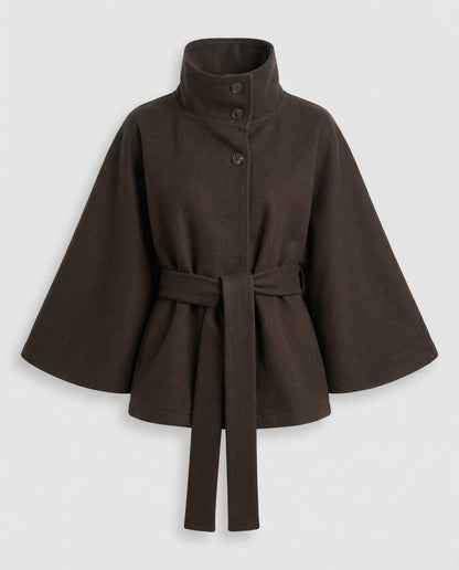 Femme Cape Courte à Col Montant et Ceinture à Nouer